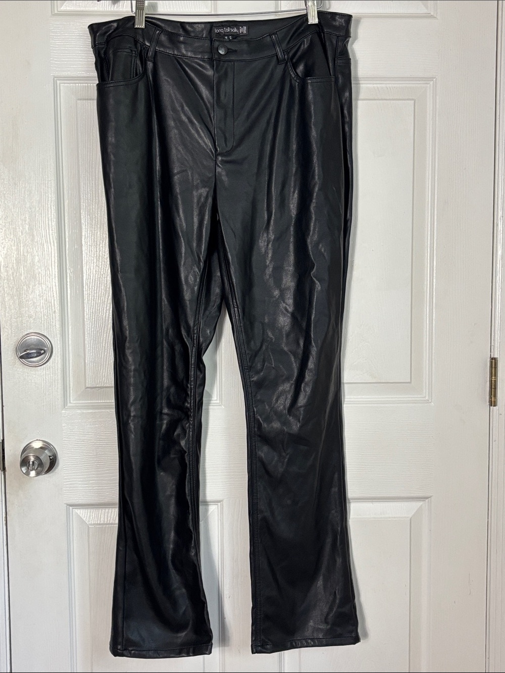 Long Tall Sally Faux Black Leather Pants Size 16 Moto PU leather vegan pleather